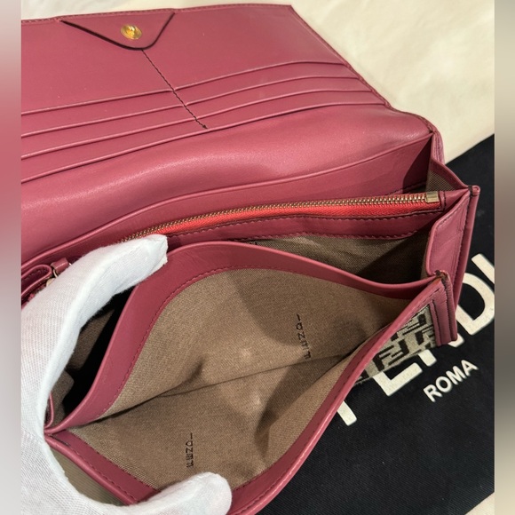 FENDI Zucchino Canvas Pink Leather Bifold Wallet with Fendi dust bag - Picture 8 of 16